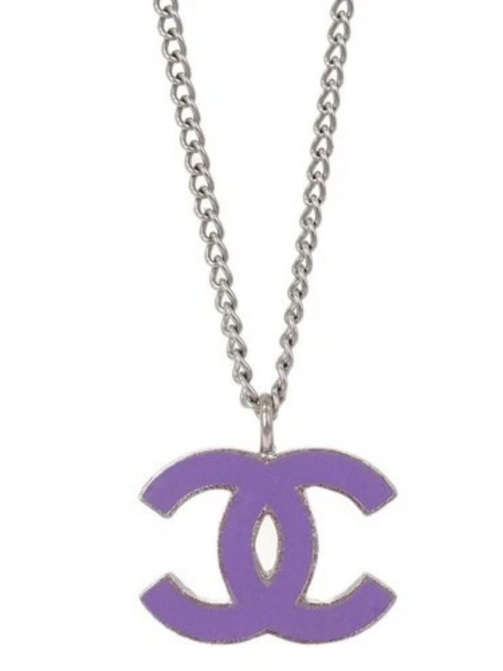Chanel CC Chain Necklace Silver Purple 04P 197854